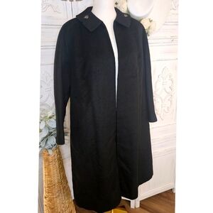 Vintage 60s Town & Country Black Wool Embellished Notched Collar Swing Open Coat